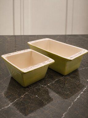 Tastefully Simple Host Collection Olive Green Bread Loaf Baking Pans Set of 2